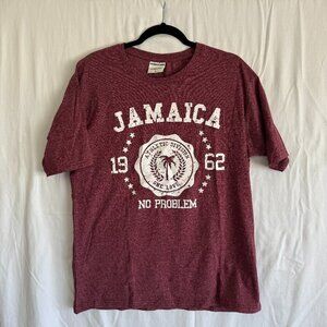 Jamaica Graphic Tee – Size L, Maroon “No Problem” Retro Style